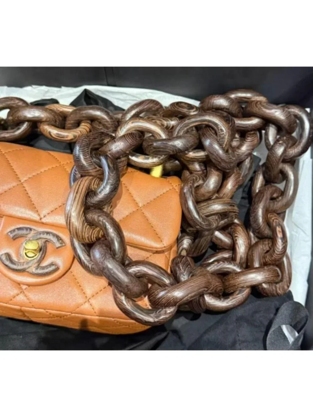 Chanel Lambskin Wood Chain Flap Bag